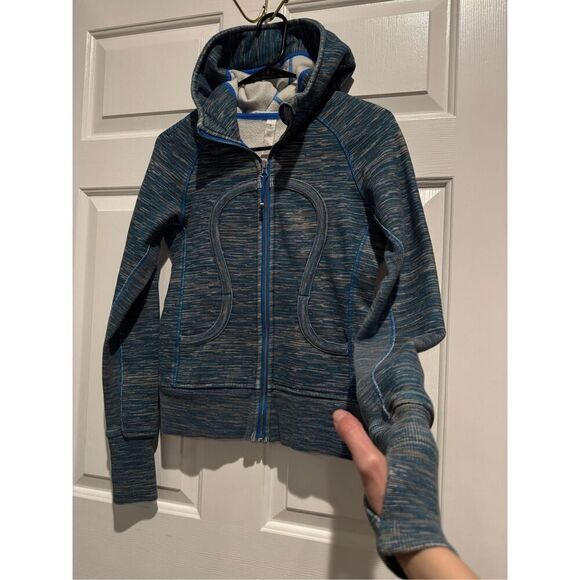 Lululemon Scuba Fleeece Blue Swirl Ribbed Panel Hoodie II Sweatshirt Women's 4 - Picture 11 of 15